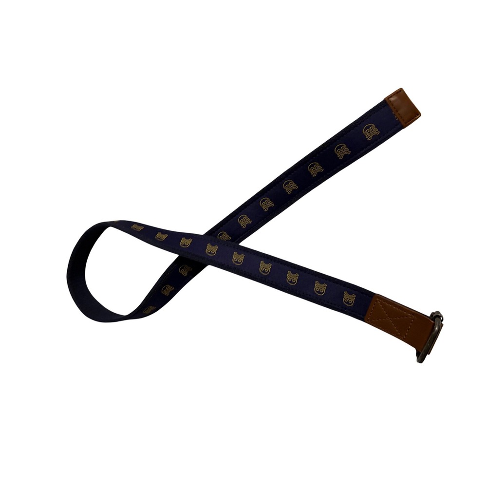 Navy Blue Canvas Web Belt Gold Skull Crossbones Embroidered D-Ring Buckle
